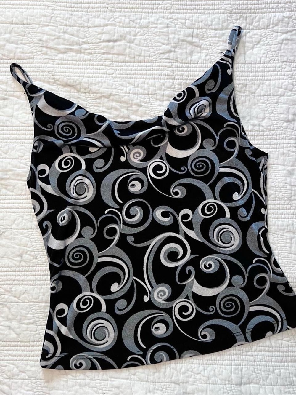 Y2K Spiral Swirl Print Fitted Cowl Neck Cami Tank Top 2000s